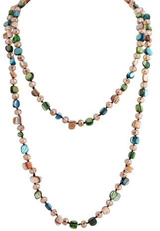 Hanary Colorful Irregular Dainty Beaded Long Necklace, Coated Reflective Glass Beads, Bohemian Vintage Chunky Costume Jewelry for Women
