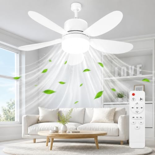Usper Ventilatore da Soffitto con Luce, 40/30w Lampadario con Ventilatore da Soffitto LED E27 Ventola Lampadina 52/42cm Silenzioso Telecomando, 3 Velocità 3 Colori di Luce per Camera (52CM 40W)