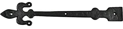 Renovators Supply Manufacturing Black Wrought Iron Garage Door Decorative Hardware Fleur De Lis Design 12 In Rust Resistant Dummy Strap Hinge With Mounting Hardware