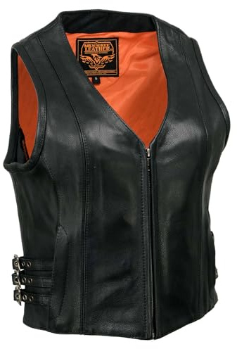 Milwaukee Leather MLL4510 Women's Premium Black Leather Motorcycle Rider Vest w/Adjustable Side Buckle - Medium