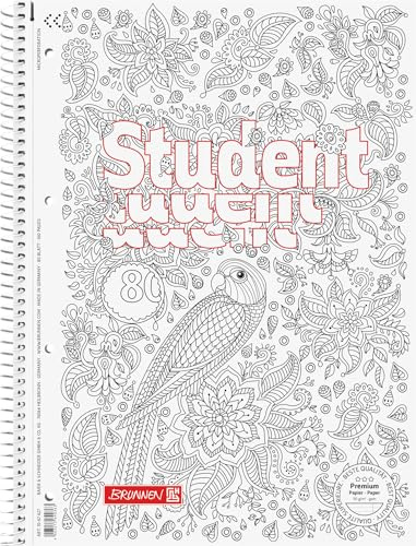 BRUNNEN Collegeblock Premium Student „Papagei“ ZENart | A4, Lineatur 27, 80 Blatt, weiß
