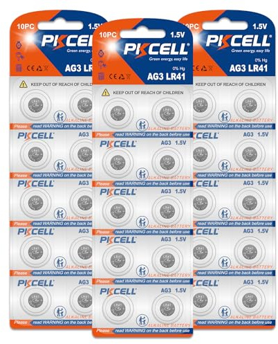 PKCELL LR41 AG3 Alkaliska knappbatterier, set med 30 st | Perfekt för laserpenna termometer leksaksklocka