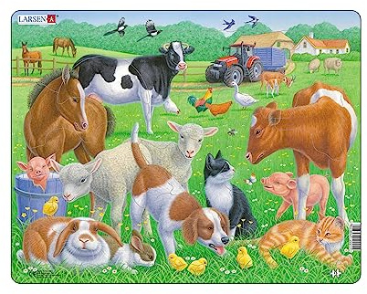 Larsen FH35 Rahmenpuzzle für Kinder Haustiere und Bauernhoftiere, 15 Teile, Lernpuzzle ab 3 Jahren, stabiles Kinderpuzzle aus Karton, Spielspaß & Lernen