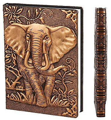 XUAN Vintage Notizbuch A5 Hardcover PU Leder Liniert Tagebuch Reisetagebuch Zum Selberschreiben Notizheft Travel Journal Buch Geburtstaggeschenk für Mädchen Männer Kinder Jungen Erwachsene 3D Elefant