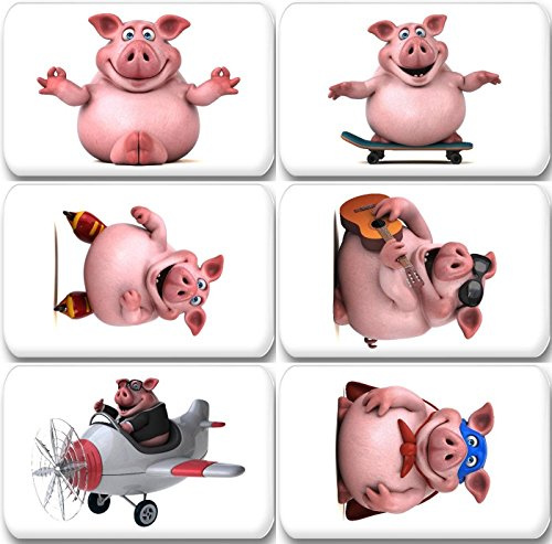 Merchandise for Fans 3D Comic Schwein - 6 rechteckige Kühlschrankmagnete 7X 4,5 cm - 01 für Memoboard Pinnwand Magnettafel Whiteboard