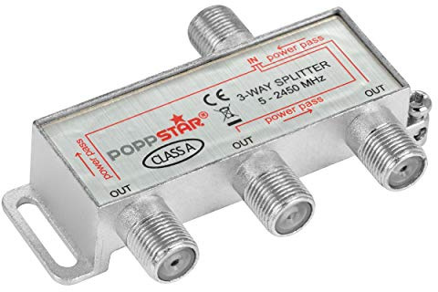Poppstar Satellite Splitter TV de Tres Salidas (Adecuado para análogo, Digital, unicable, HD, 4K), Mezclador satelite para Cable, TV, Radio, LNB