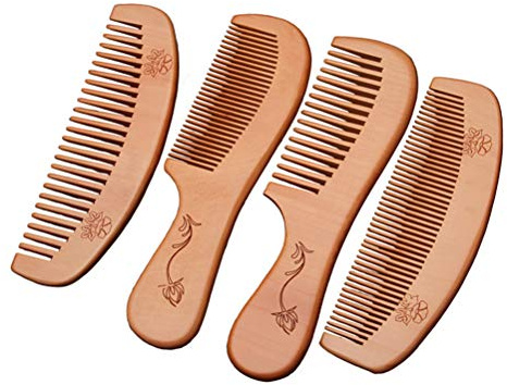 SUPVOX Holz Haarkämme Set Antistatische Massage Kämme Set für Haare und Bart Pflege 4 Stück