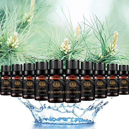 Aphrosmile Aromatherapie-Öle - Jasmin, Sandelholz, Ylang Ylang - 10x10ml Therapeutic Grade Set - 100% reine Zeder - für Diffusor & Haus