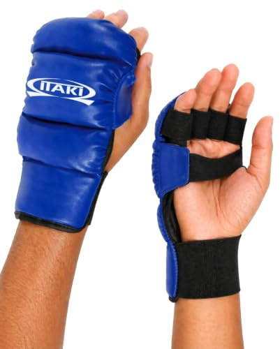 Itaki Handskar, Konstläder, för Ju Jitsu, Karate, Kampsport, Färger: Blå eller Röd (Blå, S)