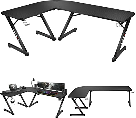 huzaro Hero 7.0 | L-förmiger Eckschreibtisch Gamingtisch Schreibtisch Bürotisch | Homeoffice Arbeitszimmer Büro | Rechts Links Montage | Aluminium Konstruktion Carbon Tischplatte | 154 x117 | Schwarz