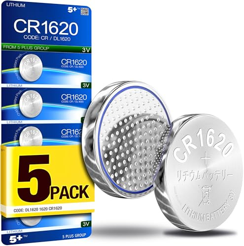 5Plus 5-Pack CR1620 3V Lithium Coin Cell Batteries – Compatible with CR1620, DL1620, ECR1620 – Ideal for Key Fobs, Scales, Toys, LED Lights, Wearables & Medical Devices
