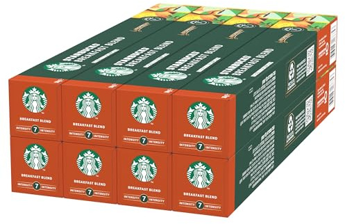 STARBUCKS Breakfast Blend by Nespresso, Torréfaction Ambrée, Capsules de Café 8 x 10 (80 Capsules)