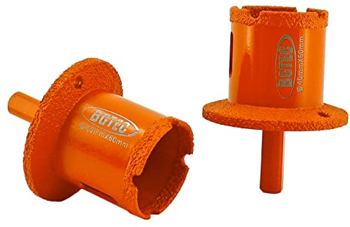 BGTEC Broca de núcleo de diamante, 2 piezas de diámetro de 40 x 60 mm, vástago triangular para fregadero/abridor de lavabo para porcelana, mármol, baldosas de cerámica, granito y piedra