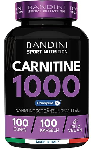Bandini® L-CARNITINE Carnipure® | 100 Vegan Tablets 100 Days | High Strength L Carnitine Tartrate Supplement | Reduces Tiredness & Fatigue | Energy & Metabolism Support | Pre-Workout Formula 1000mg