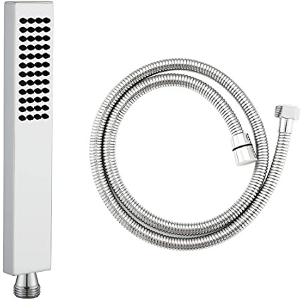 Ownace High Pressure Chrome Brass Hand Shower Head with 59 Inch Hose Set | Single Function Square Hand Shower Head Silicone Water Outlet for Bathroom