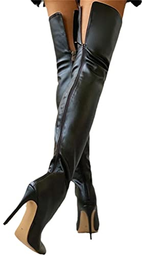 Minetom Damen Winterstiefel Overknee Hohe Stiefel Winter Lange Stiefel Mit Reißverschluss Oberschenkel Hohe Schuhe Stiletto High Heels Lang Boots A Schwarz 38 EU