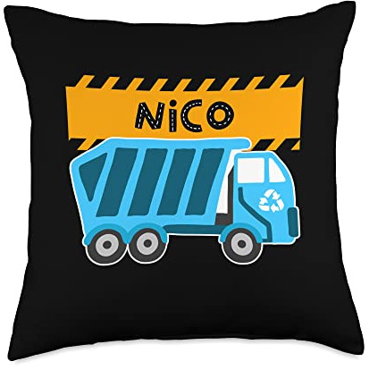 Waste Collector Dump Trash Recycling Lover Nico Trash Kids Collector Ecologist Garbage Truck Throw Pillow, 18x18, Multicolor