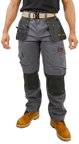 Tradies ProTech Utility Arbeitshose – integrierte Mehrzwecktaschen + Knieschoner-Schutztaschen, GRAU, 30W x 31L