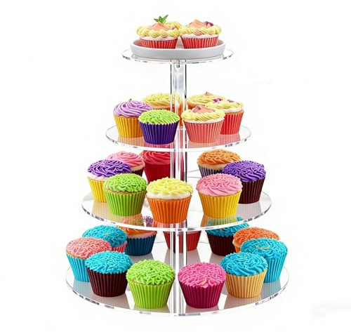 Petsoigné Cupcake-Ständer Tortenständer-Set aus Acryl, Cupcake-Halter, Süßigkeiten, Cupcake-Turm, Bar, Party-Dekoration, 4-stöckiges Acryl-Display für Gebäck für Party, Hochzeit, Geburtstag
