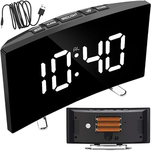 Retoo Despertador Digital con Gran Pantalla LED, mesita de Noche alimentada por batería, Reloj de Mesa electrónico, Reloj de Mesa electrónico, Despertador de Viaje, Carga USB, Alarma de Espejo