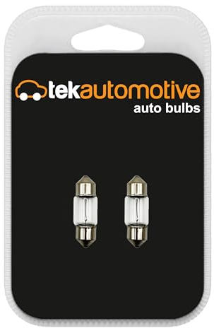 Tek Automotive 269 Number Plate Bulb, Car Interior Light Bulbs, 12V 10W S8.5D 11x30mm Festoon Bulbs - Twin Pack