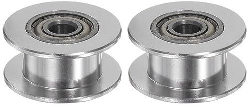 sourcing map 2Stk 2GT Umlenkrolle Zahnriemenscheibe 4mm Bohrung 18mm Durchmesser Aluminum Zahnriemen Zahnlos für 6mm Breite Gürtel 3D Drucker CNC Maschine Zubehör Silberton