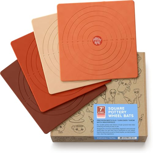 Pottery Head Töpferscheiben-Brett-Set, quadratische Töpferscheiben-Bretter mit Führungslinien, Tonwerkzeuge, Keramikwerkzeuge und Töpferscheibenzubehör, zum Drehen, 4er-Set, 19 cm