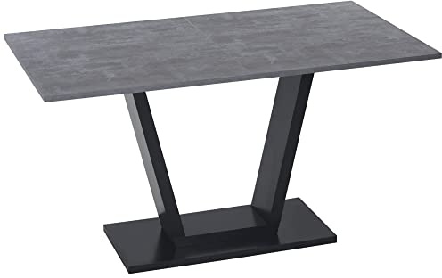 HOMCOM Tavolo da Pranzo Moderno con Piano Effetto Marmo Grigio Chiaro, per 4-6 persone, 140x80x76 cm, Nero