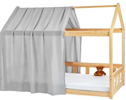 Lovely Hippo Tenda Letto Bambini 100% Cotone - Tenda per Letto Bambini Montessori 80x160 e 90x200cm - Modelo 1 (Grigio, 120 x 370 cm)