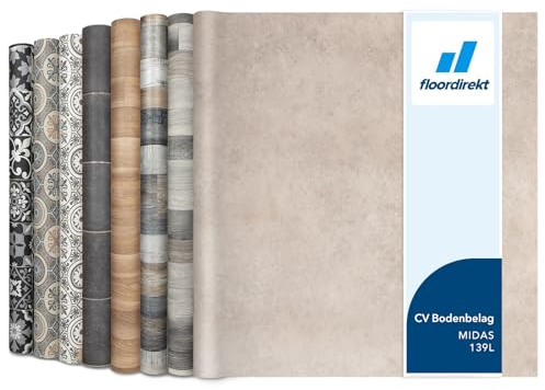 Floordirekt PVC Bodenbelag Meterware nach Maß Vinylboden, CV Linoleum für Küche & Balkon in Holzoptik, Fliesenoptik, Steinoptik - robust & pflegeleicht 200 x 300 cm | Atlantic Midas 139L