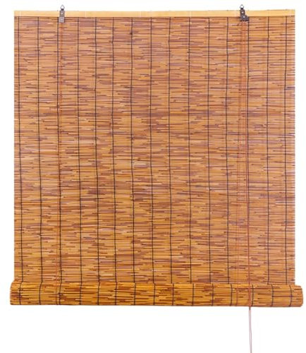Bambus Raffrollo Bambusrollo Für Innen/Außen Terrasse,Sichtschutz Sonnenschutz Bambus Jalousie,Natürliche Holzrollo Schilf Rollos B 40cm-165cm (Color : Braun)