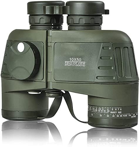 JIEZM Marine-Militärfernglas für Erwachsene, 10x50 wasserdichtes, beschlagfreies Fernglas mit Entfernungsmesser-Kompassteleskop für