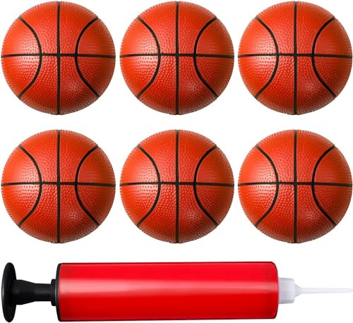 Ausurme 6 Pack Mini Basketball, 6 Inch | Inflatable Miniature Set, Small Toy Rubber Ball, with Air Pump, for Kids Indoor Outdoor Beach Pool Sports Game Party