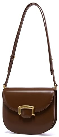 LA FESTIN Umhängetasche Damen Aus Rindsleder, Crossbody Bag Damen Klein Mit Verstellbarem Lederband, Messenger-Tasche Mit Schnallenverschluss - Karamellbraun