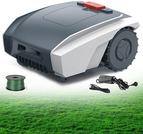 Robot tagliaerba, robot tagliaerba automatico con controllo APP Bluetooth e cavo perimetrale, ricarica automatica, sensore pioggia, pendenza 25%, copre fino a 1/3 acro (16.000 piedi quadrati)