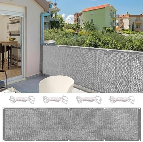 Balkon Sichtschutz Ohne Bohren 75 x 400 cm HDPE Uv-Schutz Windschutz Balkonsichtschutz Sichtschutz Ohne Bohren Atmungsaktiv für Balkongeländer Terrasse, Grau