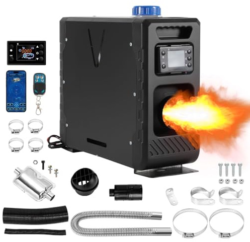 Sonnewelt Standheizung Diesel 8KW 12V, Lufterhitzer Dieselheizung mit Bluetooth APP Steuerung, LCD Schalter Anzeige und Fernbedienung für Wohnmobil, Auto RV Boote Caravan, Schwarz