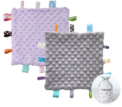CREVENT - Manta de seguridad para bebé, pequeños enamorados, suave, para niñas, para cumpleaños y fiesta prenatal, 25,4 x 25,4 cm, color gris y morado