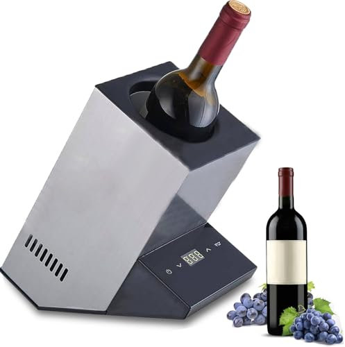 Dfdieratve Enfriador de Vino EléCtrico, Enfriadores de Vino de Cubo de Acero Inoxidable para 750 Ml de Vino Tinto y Blanco o un Poco de ChampáN, Enfriador de Vino de una Sola Botella,C