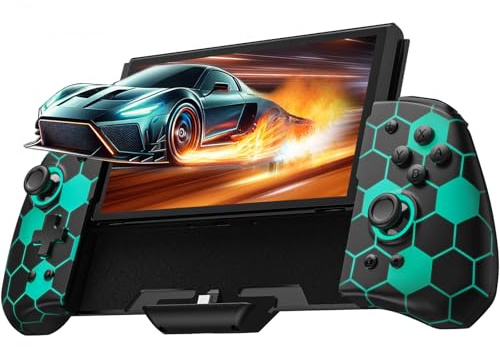 Lumineuse Switch Controller Compatible avec Nintendo Switch/OLED, Luminpad ergonomique Switch contrôleur de poche, monobloc Joypad Controllers - 7 LED couleurs/Turbo/Mapping, Nid d'abeille noir