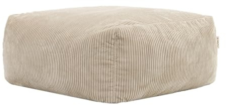 Icon Zen Cord Sitzsack Hocker mit Schaumstoff Füllung, Modular Sofa, Beige | Entworfen in Deutschland, Boneless Sofa, Weicher Cordstoff, Fußhocker für Wohnzimmer und Schlafzimmer