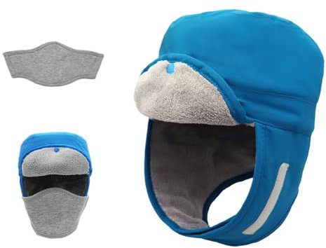 ZALXOZYL Fliegermütze für Herren Mit Wangenschutz Aus Samt Wollige Thermo-Trappermütze für Outdoor-Sport Himmelblau S 54 cm Kinder