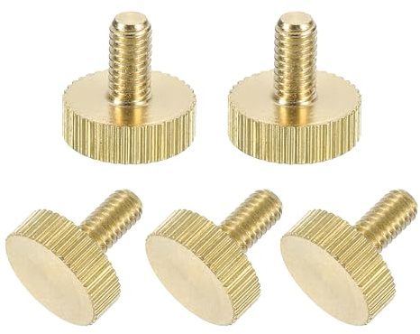 sourcing map Rändelschrauben aus Messing, M4 x 8 mm, flache Streifen, massives Messing, Diamant-Rändelschrauben, Knöpfe für Elektronik, Mechanik, 5 Stück