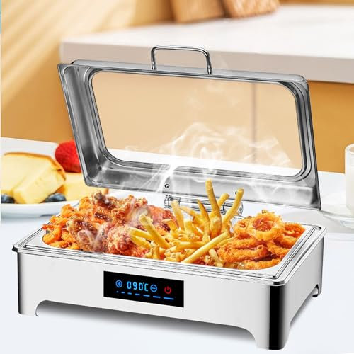 Aocay Chafing Dish Buffet Electrico, Profesional Calentador de Buffet Electrico, Food Warmer Buffet Server para Catering y Fiestas, 9L, 400W, 220V, Acero Inoxidable (1/1)
