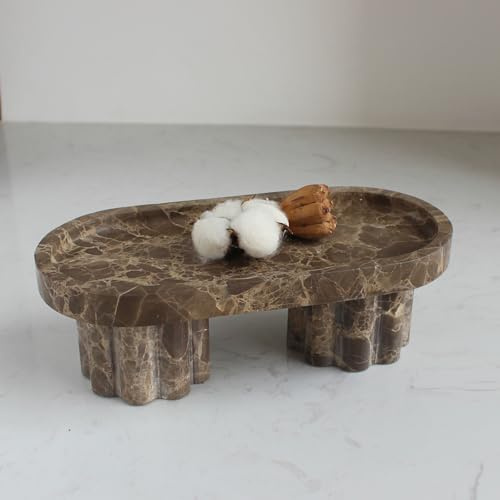 Natural Travertine Marble Oval Tray with 2 Legs, 10 Vanity Decorative Tray for Countertop Organizer, Catchall Tray for Perfume, Candles, Jewelry Dish