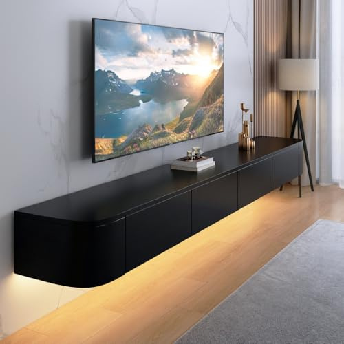 FGNIXLN TV Lowboard,120-240 cm Moderner TV Schrank Fernsehschrank für das Wohnzimmer Geeignet für das Wohnzimmer und Schlafzimmer (Schwarz/LED, 180CM)