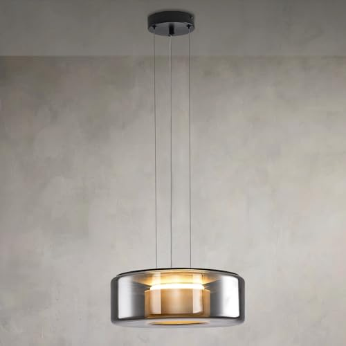 PIOUTNF Moderne Pendelleuchte Glas, Lampe Wohnzimmer mit Glasschirm, LED Esstisch Hängelampe Höhenverstellbar, Küchenlampe Hängend mit Fernbedienung, für Küche, Wohnzimmer, Kücheninsel