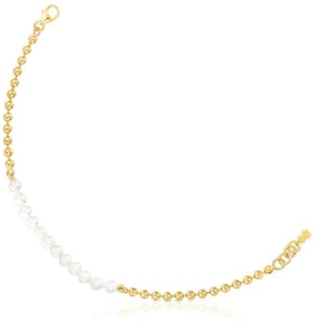 TOUS Pulsera de Plata de Primera Ley con Baño de Oro 18kt con Perlas para Mujer, Colección Gloss