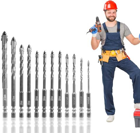 12pcs Punte Eccentriche A Denti Di Sega A Quattro Taglienti,Punta Per Trapano Seghettata A Quattro Tagli, 3/4/5/5/6/6/6/6/8/8/10/12mm,Per Trapano Eccentrico,Per Piastrelle Di Ceramica,Marmo (argento)