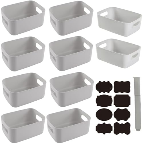 CNKHDZ Aufbewahrungsbox Kunststoff 8piece30cm+2piece25cm Grau Aufbewahrungskorb Korb Küche Kunststoff Aufbewahrungskorb Aufbewahrung Plastik Kisten Körbe für Badezimmer Schrank Regal Organizer